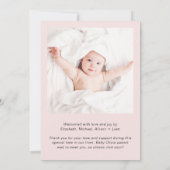 写真ミニマルサンキューベビーガール誕生 案内状 (裏面)