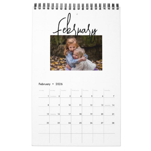 写真ミニマルシンプルのScript書の任意の年 カレンダー (2月 2026)