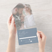 写真ミニマルダスティブルー結婚ズ オールインワン招待状 (貼ってはがせる)