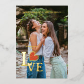 写真ミニマルトレンディーエレガントフェイクレース赤いハート 箔招待状 (正面)