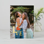 写真ミニマルトレンディーエレガントフェイクレース赤いハート 箔招待状 (立ち正面)