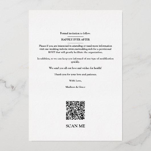 写真ミニマルトレンディーエレガントフェイクレース赤いハート 箔招待状 (裏面)