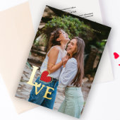 写真ミニマルトレンディーエレガントフェイクレース赤いハート 箔招待状