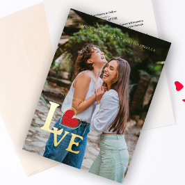 写真ミニマルトレンディーエレガントフェイクレース赤いハート 箔招待状