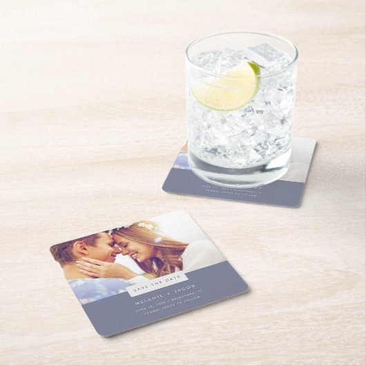 写真ミニマルビーチ結婚式日付の保存 スクエアペーパーコースター (インサイチュ)