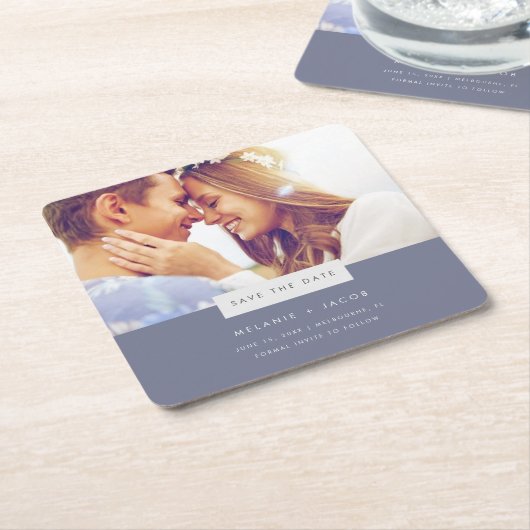 写真ミニマルビーチ結婚式日付の保存 スクエアペーパーコースター (アングル)