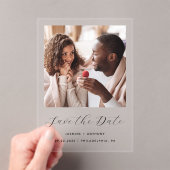 写真ミニマルブラックスクリプトウェディング日付の保存 アクリル招待状 (インサイチュ (ポータブル))