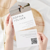 写真ミニマルモダンとQRコード結婚s オールインワン招待状