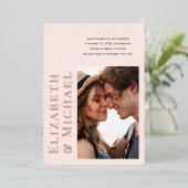 写真ミニマルモダンピンク日付の保存 箔招待状 (立ち正面)