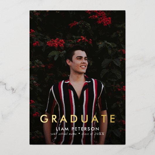 写真ミニマルモダン卒業箔の発表 箔招待状 (正面)