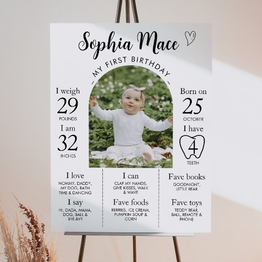 写真ミニマルモダン第1誕生日マイルストーンのサイン ポスター