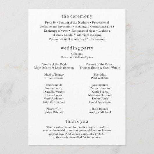 写真ミニマルモダン結婚式 プログラム (裏面)