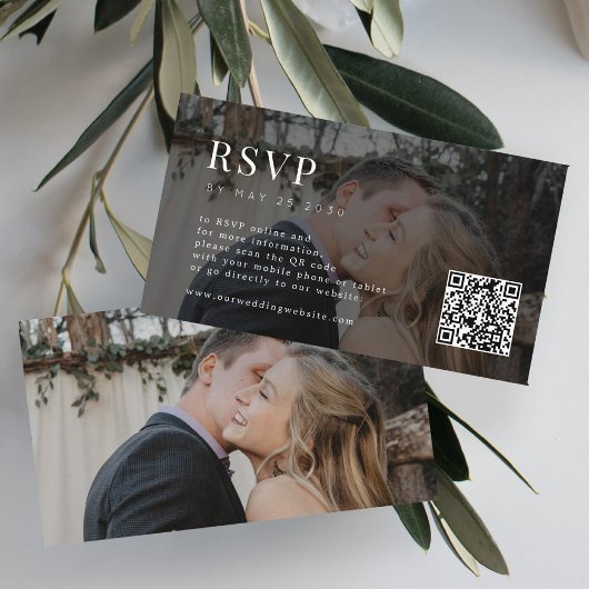 写真ミニマルモダンQRコード結婚式RSVP エンクロージャーカード