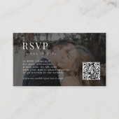 写真ミニマルモダンQRコード結婚式RSVP エンクロージャーカード (正面)
