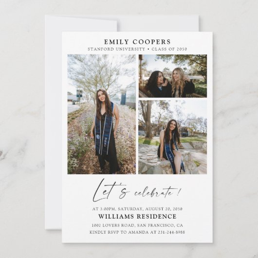 写真ミニマル付きアーチ卒業式パーティー 招待状 (裏面)