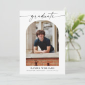 写真ミニマル付きアーチ卒業式パーティー 招待状 (スタンド正面)