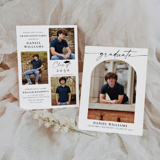 写真ミニマル付きアーチ卒業式パーティー 招待状