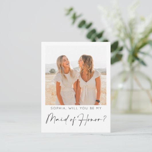 写真ミニマル付きメイド・オブ・オーナー（花嫁付き添い人）提案カード ポストカード (スタンド正面)