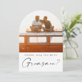 写真ミニマル付きGroomsman Proposal Card 招待状 (スタンド正面)