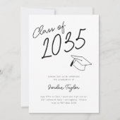 写真ミニマル卒業ハット白黒 招待状 (正面)