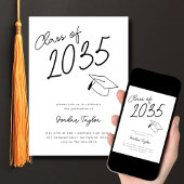 写真ミニマル卒業ハット白黒 招待状