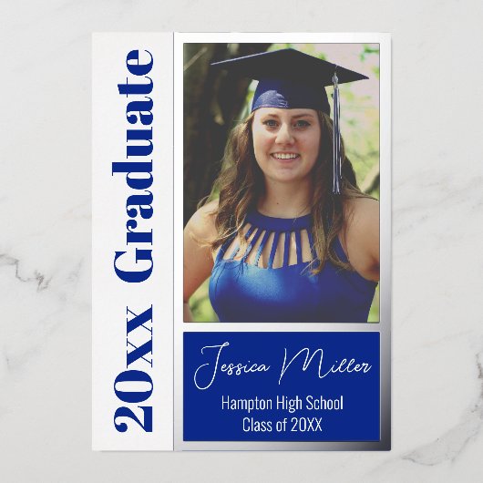 写真ミニマル卒業パーティー 箔招待状 (正面)