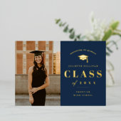 写真ミニマル卒業式 箔招待状 (立ち正面)