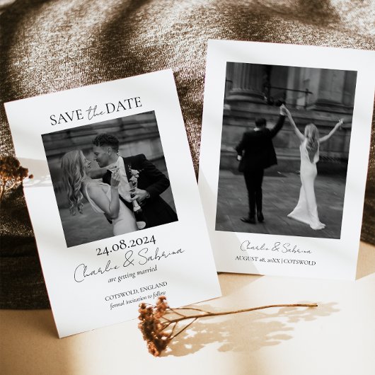 写真ミニマル日付の保存結婚式招待状 セーブザデート