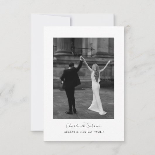 写真ミニマル日付の保存結婚式招待状 セーブザデート (裏面)