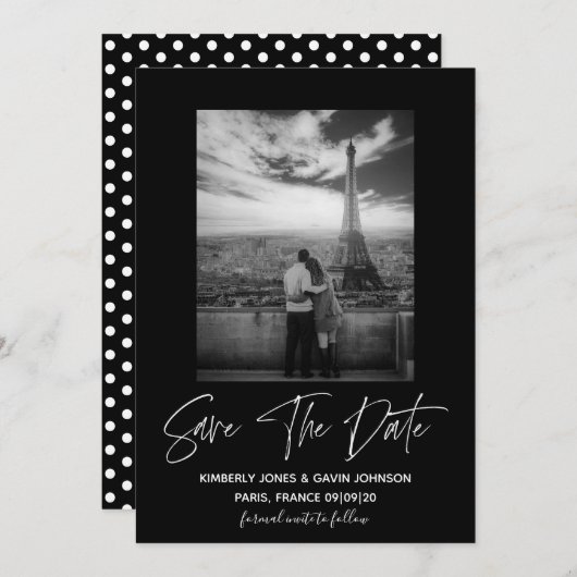 写真ミニマル日付の保存 | 白黒 セーブザデート (正面/裏面)