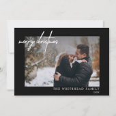 写真ミニマル白メリークリスマスブラック シーズンカード (正面)