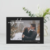 写真ミニマル白メリークリスマスブラック シーズンカード (スタンド正面)