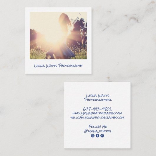 写真ミニマル白モダン色写真家 スクエア名刺 (正面/裏面)