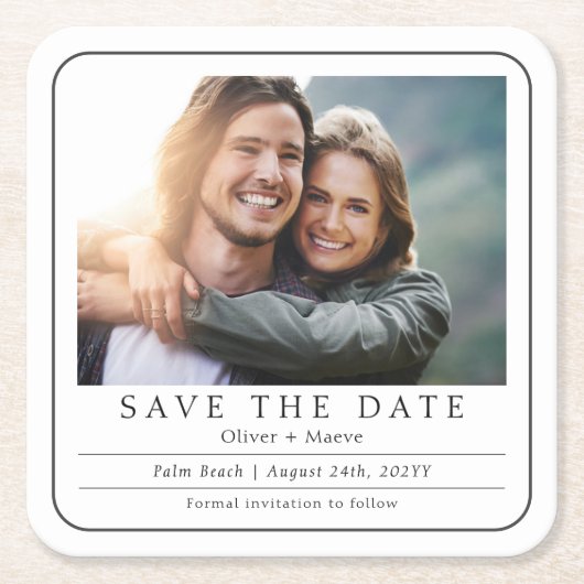 写真ミニマル白黒の保存日 スクエアペーパーコースター (正面)