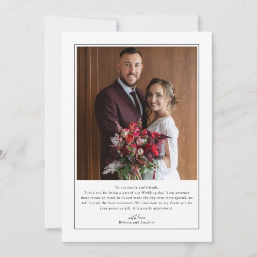 写真ミニマル白黒結婚のサンキューカード サンキューカード (裏面)