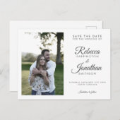 写真ミニマル白黒結婚式の日付の保存 インビテーションポストカード (正面/裏面)