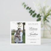 写真ミニマル白黒結婚式の日付の保存 インビテーションポストカード (スタンド正面)