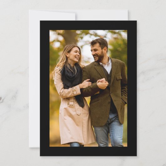 写真ミニマル白黒結婚式の日付の保存 セーブザデート (裏面)