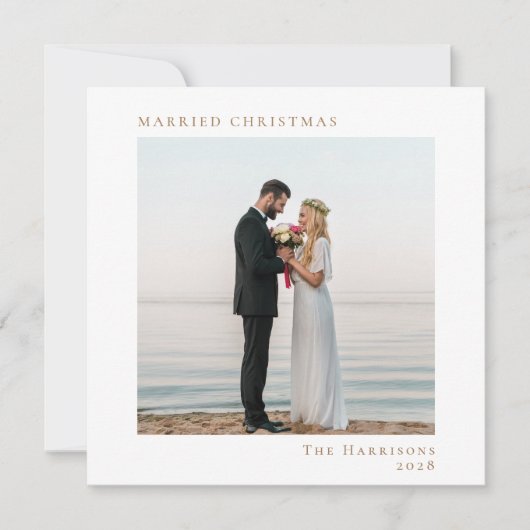写真ミニマル結婚したモダンクリスマス白金ゴールド シーズンカード (正面)