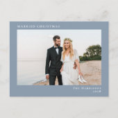 写真ミニマル結婚したモダンChristmas Dusty Blue シーズンポストカード (正面)