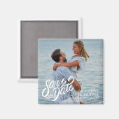 写真ミニマル結婚式の日付の保存 マグネット (正面/裏面)