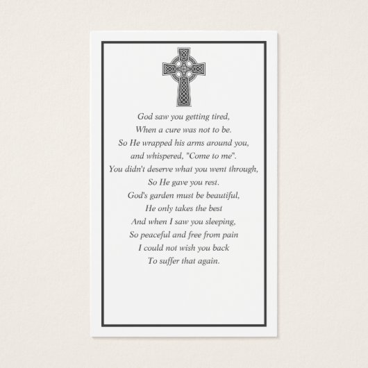 写真ミニマル葬儀ケルト祈りの言葉カードホワイト (裏面)