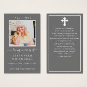 写真ミニマル葬儀祈りの言葉グレーカード (正面&裏面)