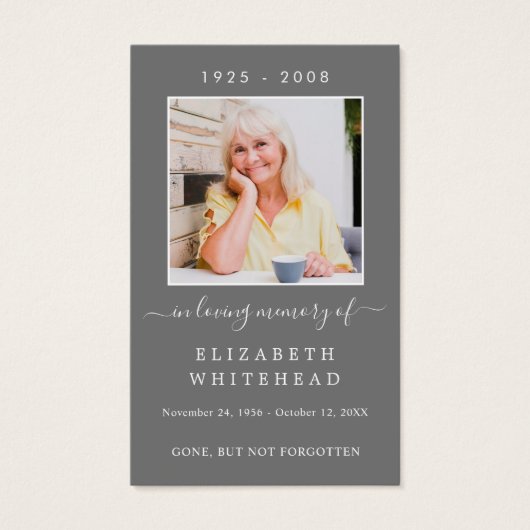 写真ミニマル葬儀祈りの言葉グレーカード (正面)