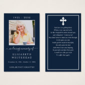 写真ミニマル葬儀祈りの言葉ネイビーカード (正面&裏面)