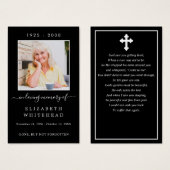 写真ミニマル葬儀祈りの言葉ブラックカード (正面&裏面)