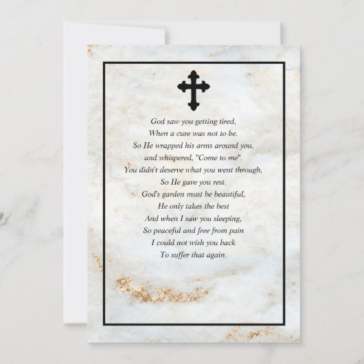 写真ミニマル葬儀祈りの言葉大理石金ゴールド 招待状 (裏面)