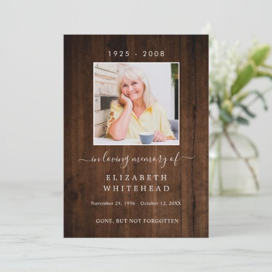 写真ミニマル葬儀祈りの言葉素朴ウッド 招待状 (スタンド正面)