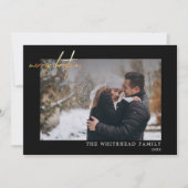 写真ミニマル金ゴールドメリークリスマスブラック シーズンカード (正面)