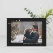 写真ミニマル金ゴールドメリークリスマスブラック シーズンカード (スタンド正面)